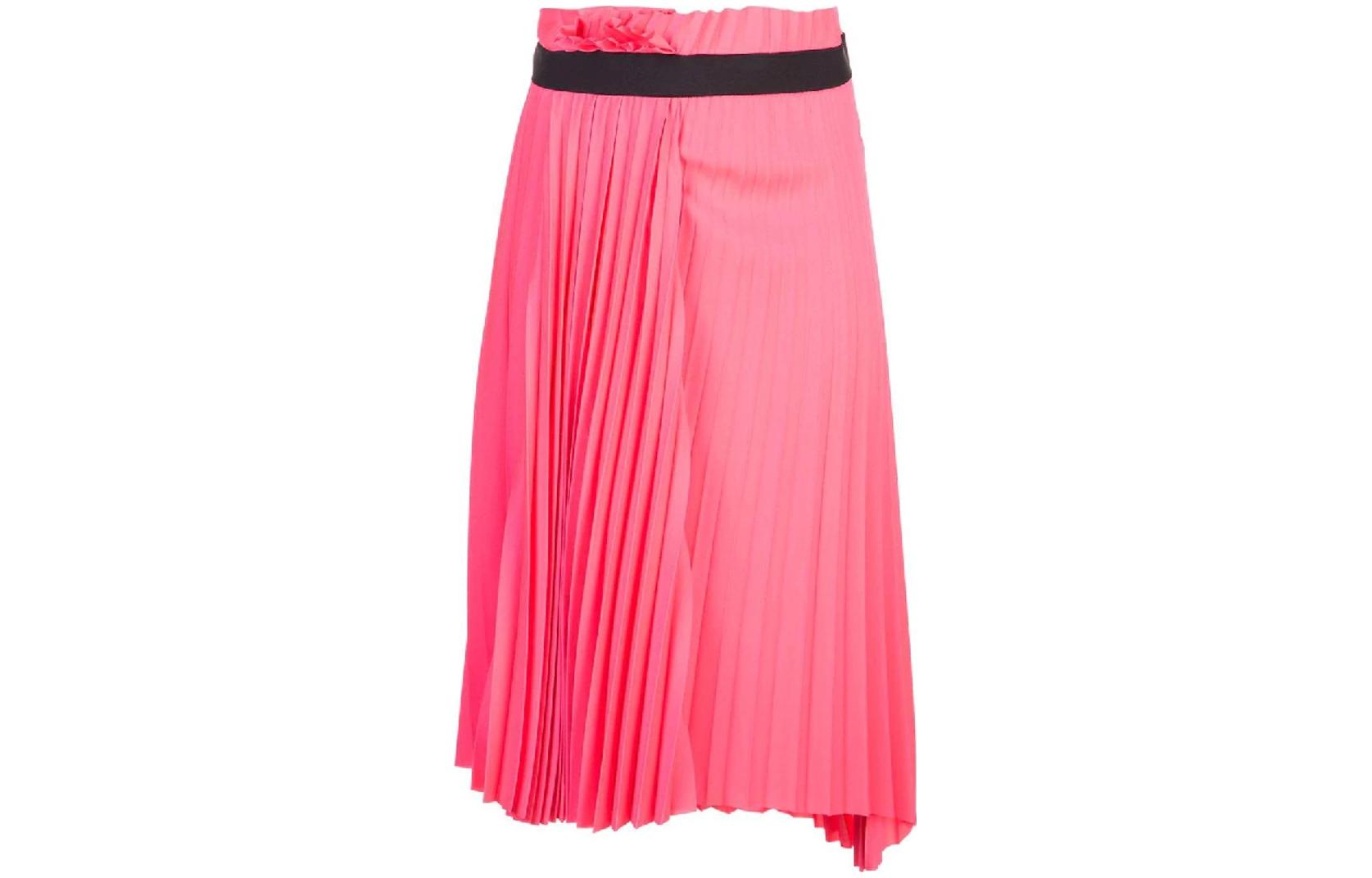 (Women) Balenciaga SS23 Pink Pleated Midi Skirt with Logo,  Regular Fit. 529757TEO055900