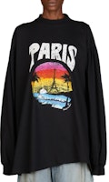 (Women) Balenciaga SS24 Black Scenic Letter Print Oversized Long Sleeve T-Shirt. 772208TPVL91070 (Women) Balenciaga SS24 Black Scenic Letter Print Oversized Long Sleeve T-Shirt. 772208TPVL91070