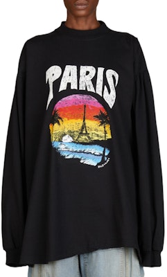 (W) バレンシアガ SS24 ブラック シーニック レター オーバーサイズ 長袖 Tシャツ 772208TPVL91070 Order (W) バレンシアガ SS24 ブラック シーニック レター オーバーサイズ 長袖 Tシャツ 772208TPVL91070