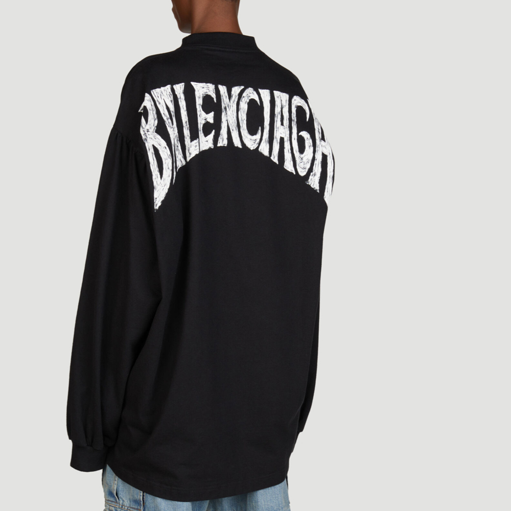 Shop (W) バレンシアガ SS24 ブラック シーニック レター オーバーサイズ 長袖 Tシャツ 772208TPVL91070