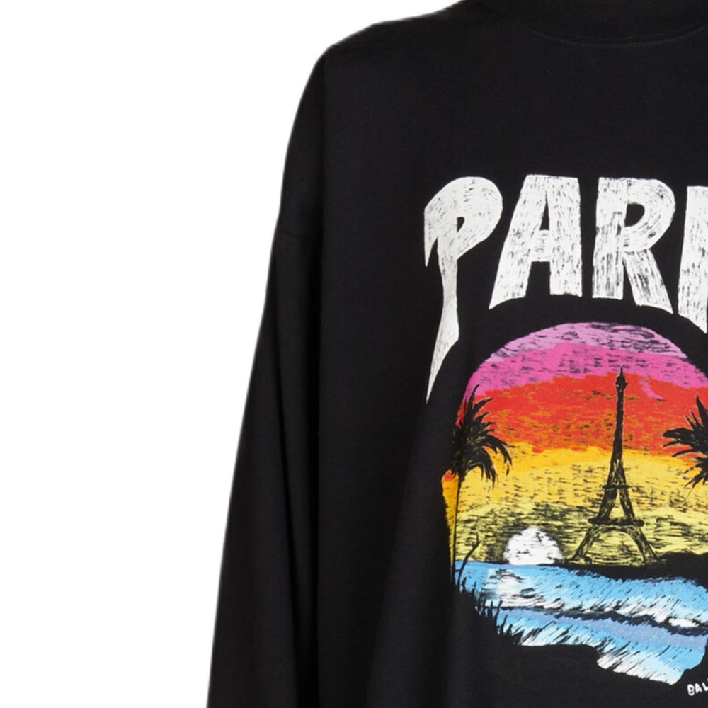 Details for (W) バレンシアガ SS24 ブラック シーニック レター オーバーサイズ 長袖 Tシャツ 772208TPVL91070