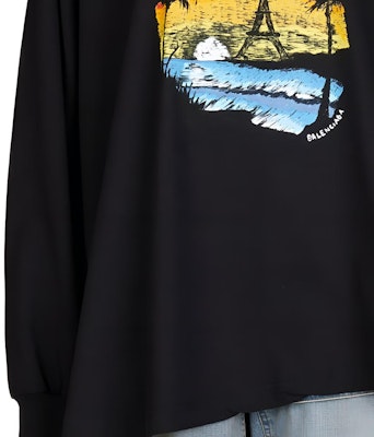 (W) バレンシアガ SS24 ブラック シーニック レター オーバーサイズ 長袖 Tシャツ 772208TPVL91070 Sizing (W) バレンシアガ SS24 ブラック シーニック レター オーバーサイズ 長袖 Tシャツ 772208TPVL91070