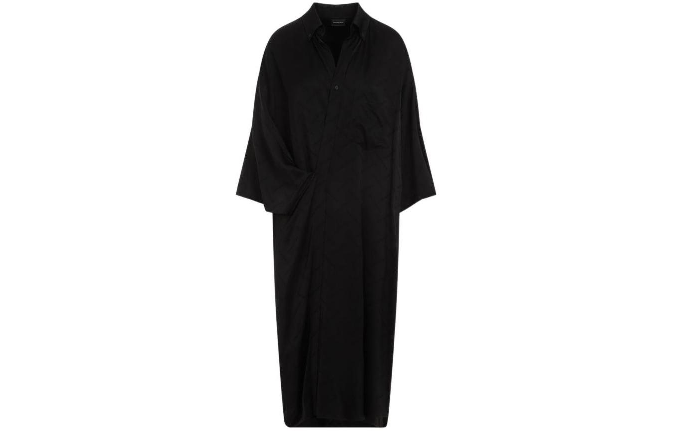 Order (W) 발렌시아가 SS24 블랙 V넥 긴소매 드레스 레귤러 핏. 790656TQO151000