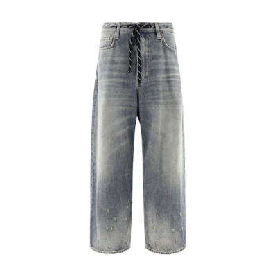 (Women) Balenciaga SS24 Blue Straight-Leg Loose Fit Zipper Pocket Jeans. 786643TJW952204