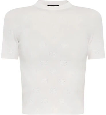 (W) 발렌시아가 SS24 화이트 레터 패턴 니트 반팔 탑. 793612T5215 Buy (W) 발렌시아가 SS24 화이트 레터 패턴 니트 반팔 탑. 793612T5215