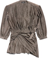 (Women) Balenciaga SS24 Brown V-Neck Short Sleeve Tie Detail Dress Women 772748TPV271075 (Women) Balenciaga SS24 Brown V-Neck Short Sleeve Tie Detail Dress Women 772748TPV271075