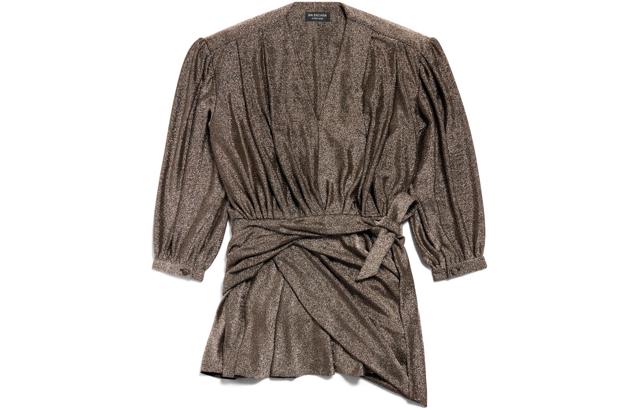 Order (W) 발렌시아가 SS24 브라운 V넥 반팔 타이 디테일 원피스 여성용 772748TPV271075