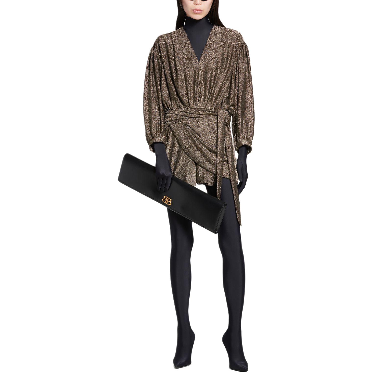 Shop (W) 발렌시아가 SS24 브라운 V넥 반팔 타이 디테일 원피스 여성용 772748TPV271075