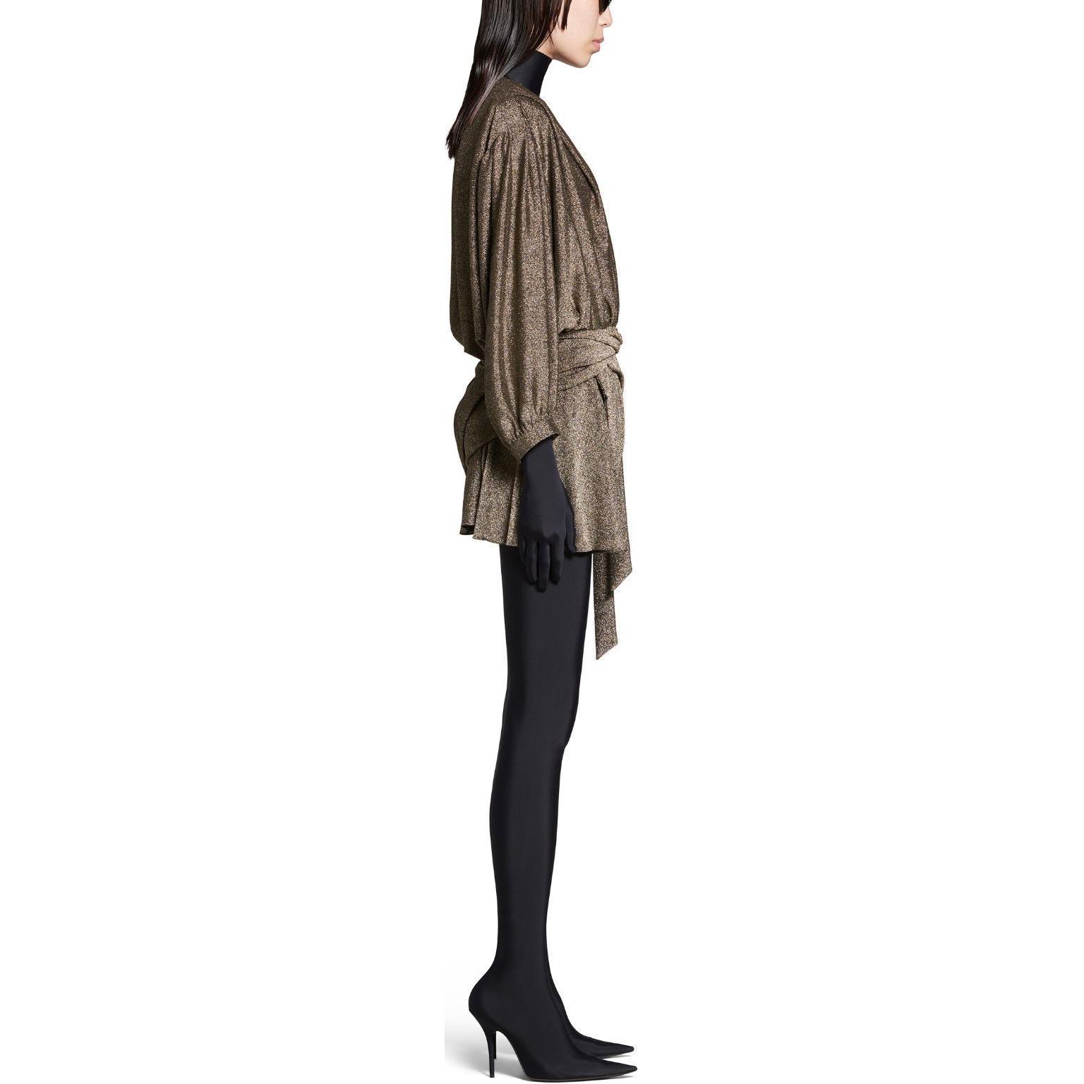 Details for (W) 발렌시아가 SS24 브라운 V넥 반팔 타이 디테일 원피스 여성용 772748TPV271075