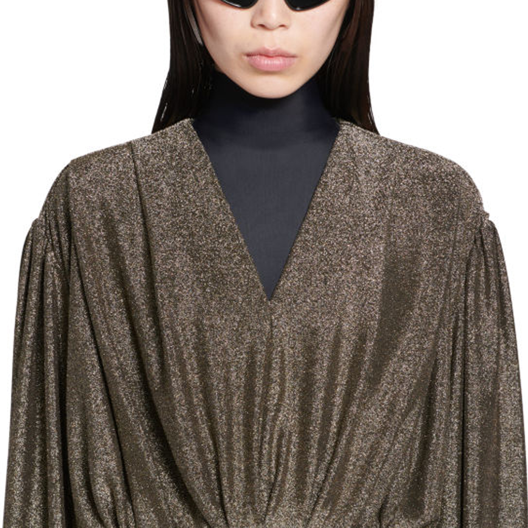 Sizing (W) 발렌시아가 SS24 브라운 V넥 반팔 타이 디테일 원피스 여성용 772748TPV271075