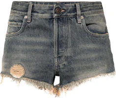 (Women) Balenciaga SS24 Distressed Logo Patch Denim Shorts Slim Fit Women’s Mid Blue. 793948TJW952204 (Women) Balenciaga SS24 Distressed Logo Patch Denim Shorts Slim Fit Women’s Mid Blue. 793948TJW952204