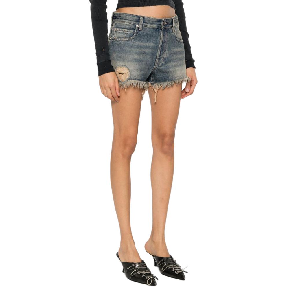 Purchase (W) Balenciaga SS24 Pantalones Cortos Denim Azul Medio Slim Mujer Logo Distressed. 793948TJW952204