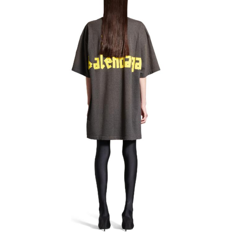 Purchase (W) 발렌시아가 SS24 로고 프린트 티셔츠 드레스 루즈핏 여성 블랙 739037TOVA98519