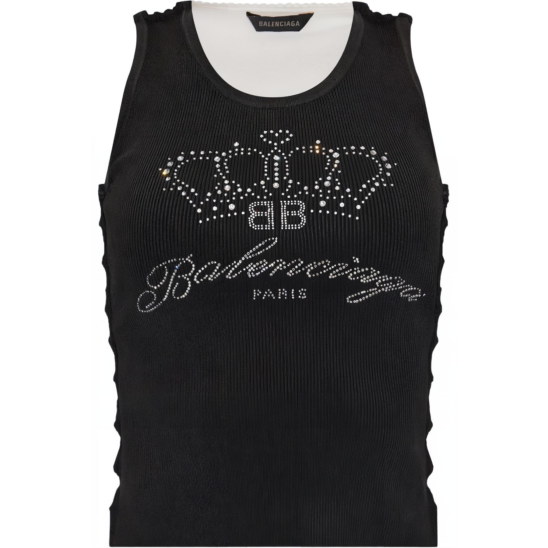 (Women) Balenciaga SS24 Rhinestone Embellished Tank Top Regular Fit  Black 794133T16941070