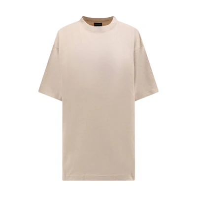 (Women) Balenciaga SS24 Rhinestone Logo Loose Fit Beige Crewneck T-Shirt Women 641655TPVP79710