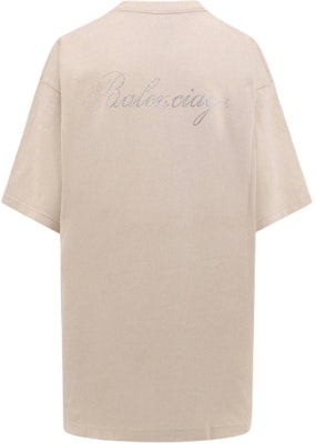 (Women) Balenciaga SS24 Rhinestone Logo Loose Fit Beige Crewneck T-Shirt Women 641655TPVP79710 Lookbook (Women) Balenciaga SS24 Rhinestone Logo Loose Fit Beige Crewneck T-Shirt Women 641655TPVP79710