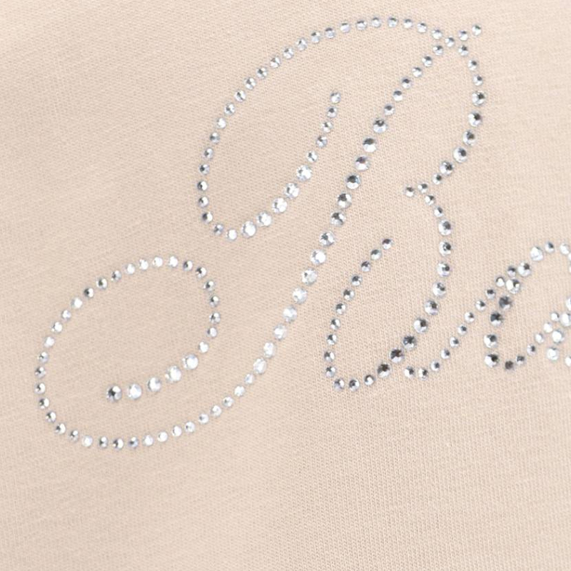 Shop (Women) Balenciaga SS24 Rhinestone Logo Loose Fit Beige Crewneck T-Shirt Women 641655TPVP79710