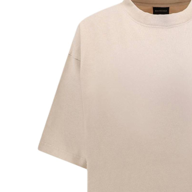 Purchase (Women) Balenciaga SS24 Rhinestone Logo Loose Fit Beige Crewneck T-Shirt Women 641655TPVP79710