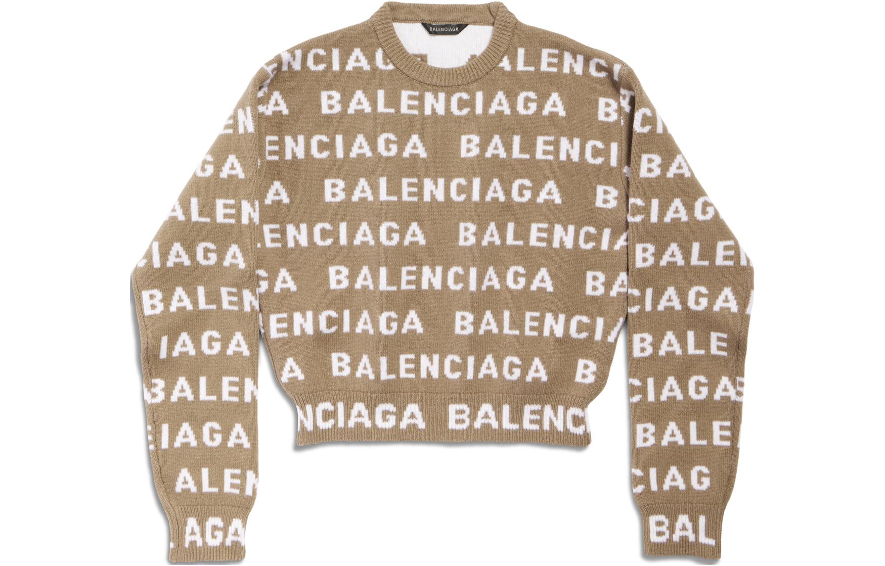 (Women) Balenciaga SS24 Two-Tone Logo Knit Sweater  Regular Fit in Dark Beige 761591T16739677