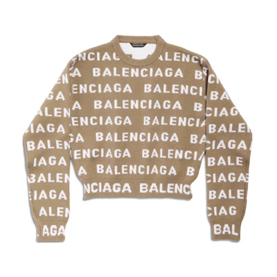 (Women) Balenciaga SS24 Two-Tone Logo Knit Sweater Regular Fit in Dark Beige 761591T16739677