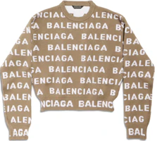 Order (Women) Balenciaga SS24 Two-Tone Logo Knit Sweater Regular Fit in Dark Beige 761591T16739677