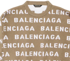 Shop (Women) Balenciaga SS24 Two-Tone Logo Knit Sweater Regular Fit in Dark Beige 761591T16739677