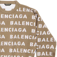 Purchase (Women) Balenciaga SS24 Two-Tone Logo Knit Sweater Regular Fit in Dark Beige 761591T16739677