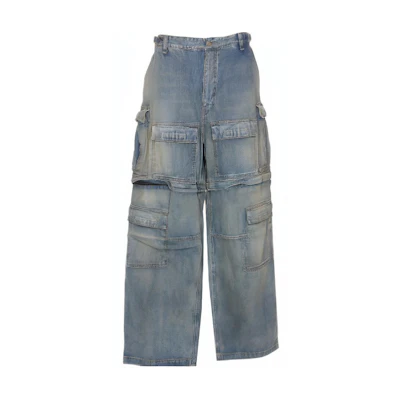 (Women) Balenciaga SS24 Washed Wide-Leg Mid-Rise Jeans Women’s Blue Denim. 773759TPW534868