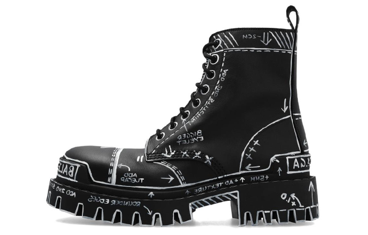(Women) Balenciaga Strike Lace-Up Boot 'Marker Pen Print - Black'  590974-WBEF2-1090