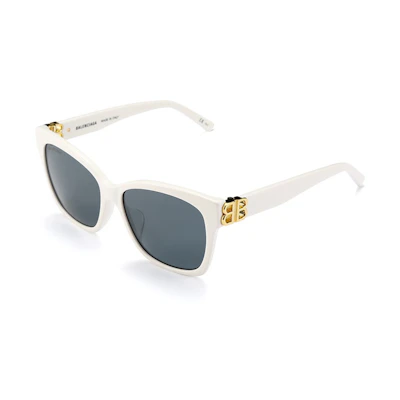 (Women) Balenciaga Sunglasses Blue Lens White Frame Round Shape BB0102SA-004 57