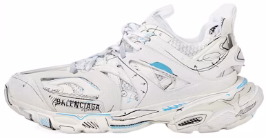 (Women) Balenciaga Track 1.0 Sneakers Blue Mesh and Nylon Graffiti' 'White' 542436W3SRA9014 (Women) Balenciaga Track 1.0 Sneakers Blue Mesh and Nylon Graffiti' 'White' 542436W3SRA9014