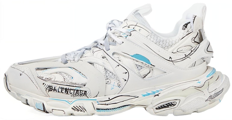 (W) Balenciaga Track 1.0 Sneakers Biru Mesh dan Nylon Grafiti 'Putih' 542436W3SRA9014 Buy (W) Balenciaga Track 1.0 Sneakers Biru Mesh dan Nylon Grafiti 'Putih' 542436W3SRA9014