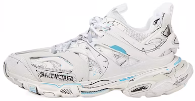 (Women) Balenciaga Track 1.0 Sneakers Blue Mesh and Nylon Graffiti' 'White' 542436W3SRA9014 (Women) Balenciaga Track 1.0 Sneakers Blue Mesh and Nylon Graffiti' 'White' 542436W3SRA9014