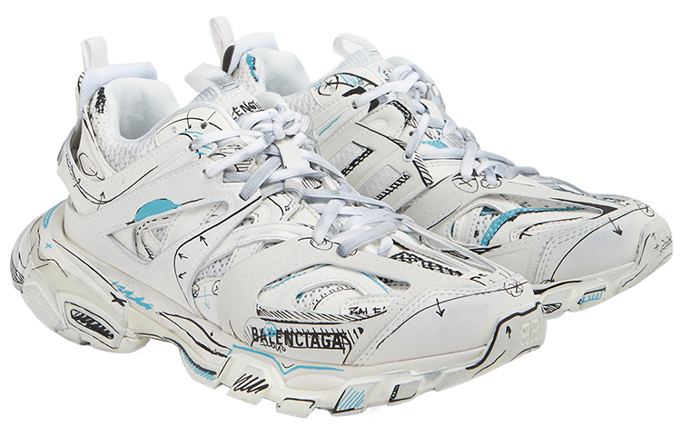 Lookbook (W) Balenciaga Track 1.0 Zapatillas Azul Malla y Nylon Graffiti 'Blanco' 542436W3SRA9014