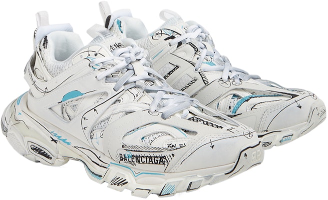 (W) Balenciaga Track 1.0 Sneakers Biru Mesh dan Nylon Grafiti 'Putih' 542436W3SRA9014 Lookbook (W) Balenciaga Track 1.0 Sneakers Biru Mesh dan Nylon Grafiti 'Putih' 542436W3SRA9014