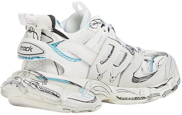 (W) Balenciaga Track 1.0 Sneakers Biru Mesh dan Nylon Grafiti 'Putih' 542436W3SRA9014 Shop (W) Balenciaga Track 1.0 Sneakers Biru Mesh dan Nylon Grafiti 'Putih' 542436W3SRA9014
