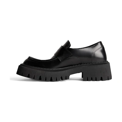 (W) Balenciaga Tractor Loafer Shoes 'Black Smooth Calfskin'