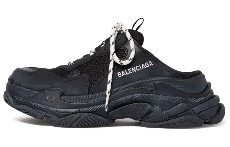 Buy Balenciaga巴黎世家 Triple S 網布 繫帶休閒 時尚涼拖 女款 黑色
