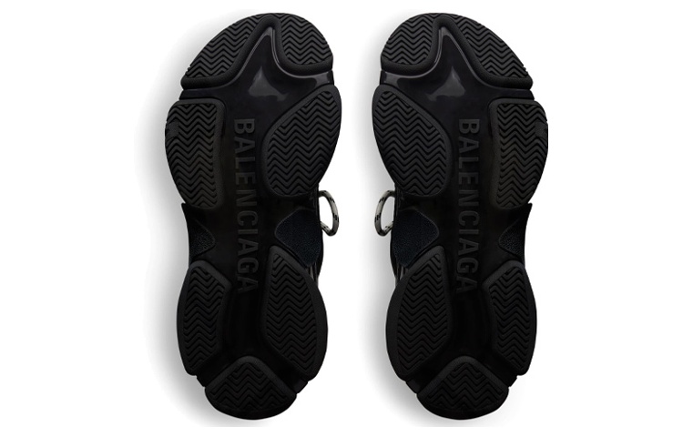 Sizing Balenciaga巴黎世家 Triple S 網布 繫帶休閒 時尚涼拖 女款 黑色