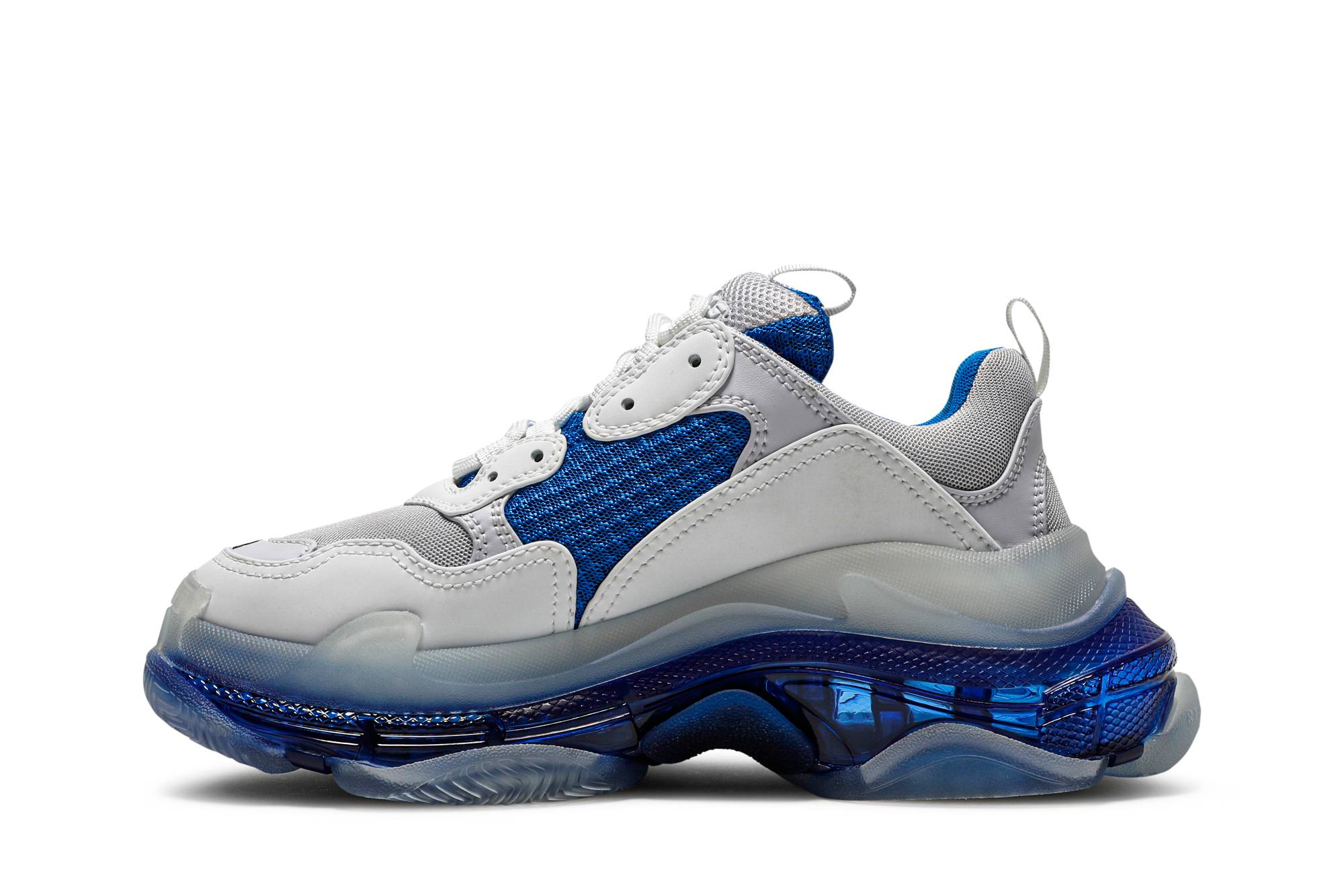 Lookbook 巴黎世家 Triple S 透明鞋底 厚底潮流老爹鞋 女款 白藍