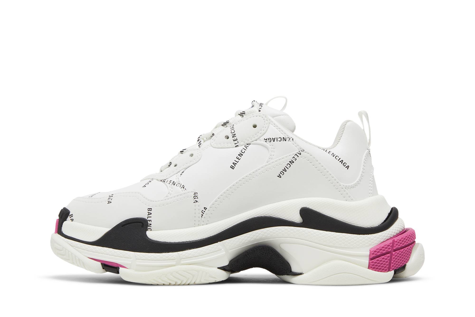 Lookbook 巴黎世家全覆蓋標誌 Triple S 防滑耐磨低幫休閒老爹鞋 女款 白色仿舊款