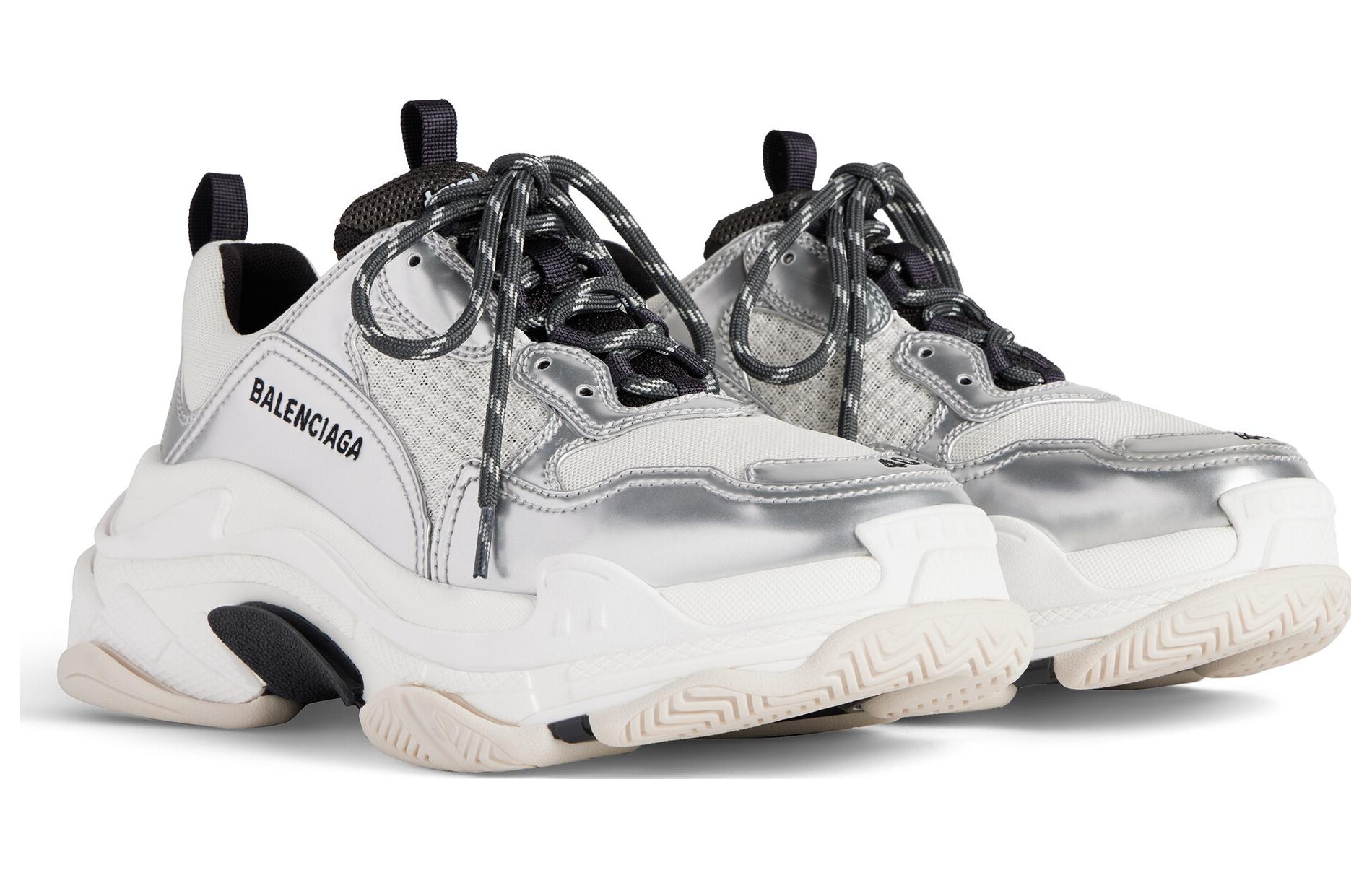 Shop (W) Balenciaga Triple S Zapatillas 'Negro Blanco Plateado Doble Espuma y Malla' 524039W2FWM8191