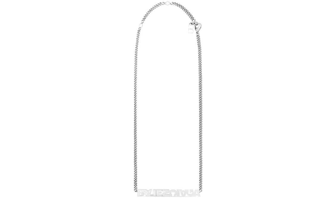 (Women) Balenciaga Typo Turn Aged Silver Brass Necklace (). 674575TZ99I0911