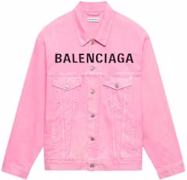 (Women) Balenciaga Valentine's Pink Denim Jacket with Front Logo Print. 594386TEW378000 (Women) Balenciaga Valentine's Pink Denim Jacket with Front Logo Print. 594386TEW378000