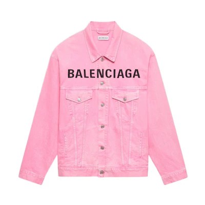 (Women) Balenciaga Valentine's Pink Denim Jacket with Front Logo Print. 594386TEW378000