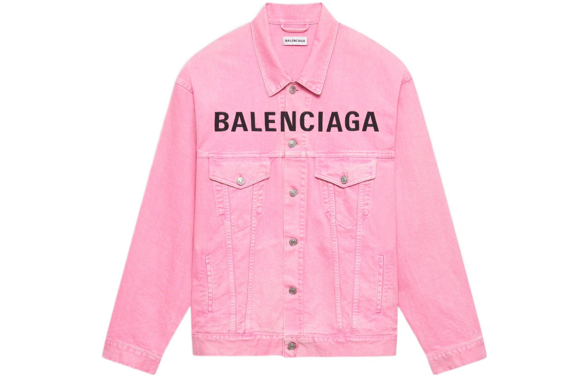Order (W) Balenciaga Jaket Denim Pink Valentine''s dengan Cetakan Logo Depan. 594386TEW378000