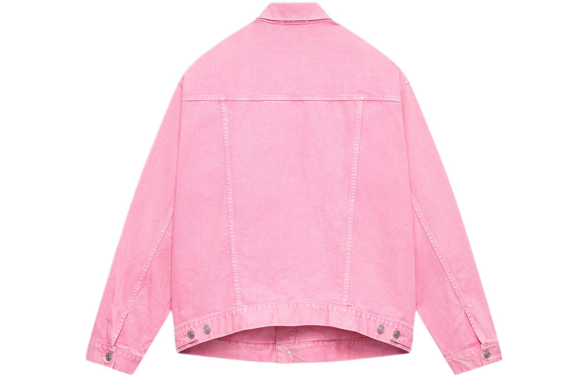 Lookbook (W) Balenciaga Jaket Denim Pink Valentine''s dengan Cetakan Logo Depan. 594386TEW378000