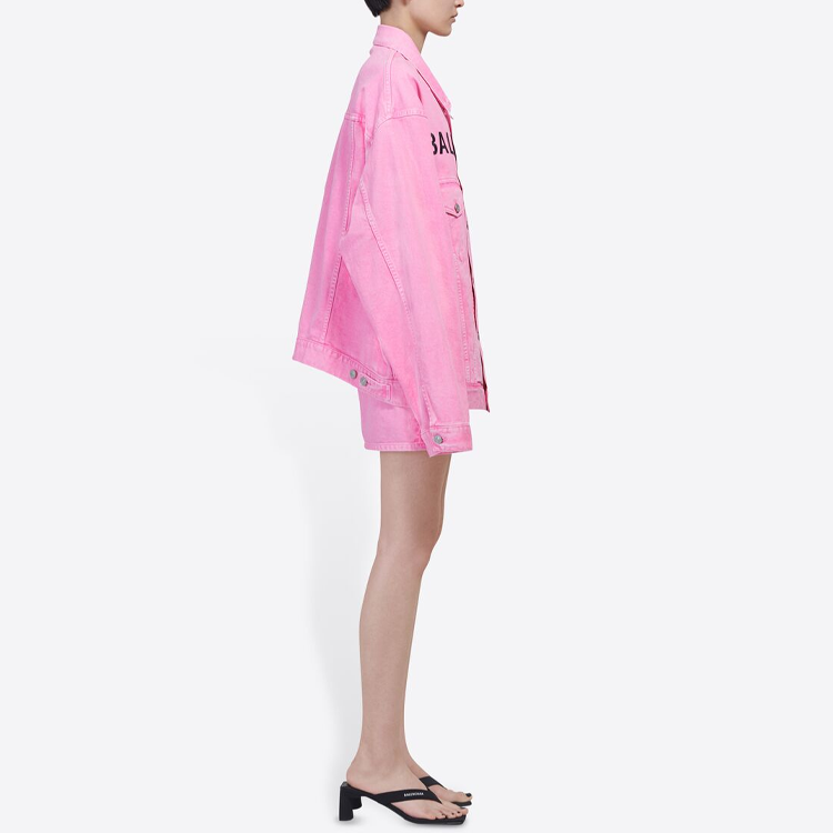 Details for (W) Balenciaga Jaket Denim Pink Valentine''s dengan Cetakan Logo Depan. 594386TEW378000