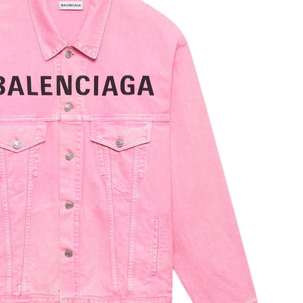Cheap (W) Balenciaga Jaket Denim Pink Valentine''s dengan Cetakan Logo Depan. 594386TEW378000
