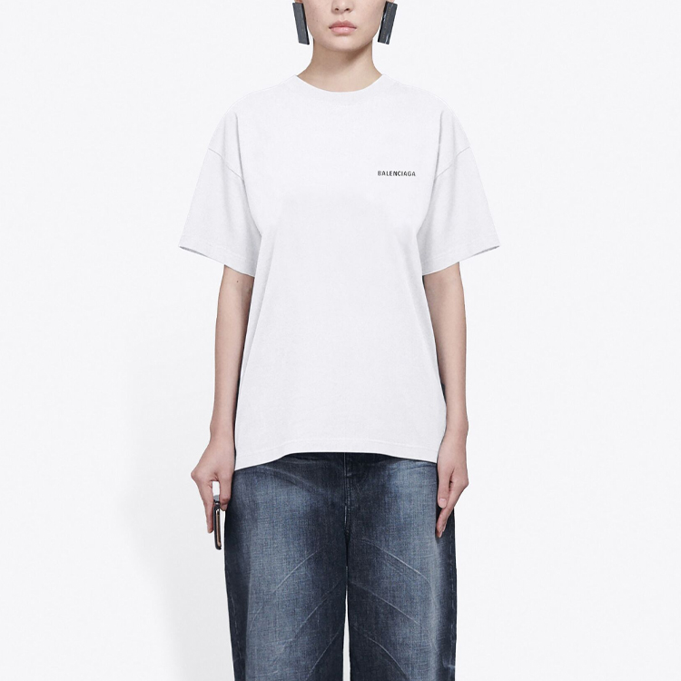 (Women) Balenciaga Vintage Logo Print Oversized Women’s White T-Shirt 612965TIVG59040 圖 5